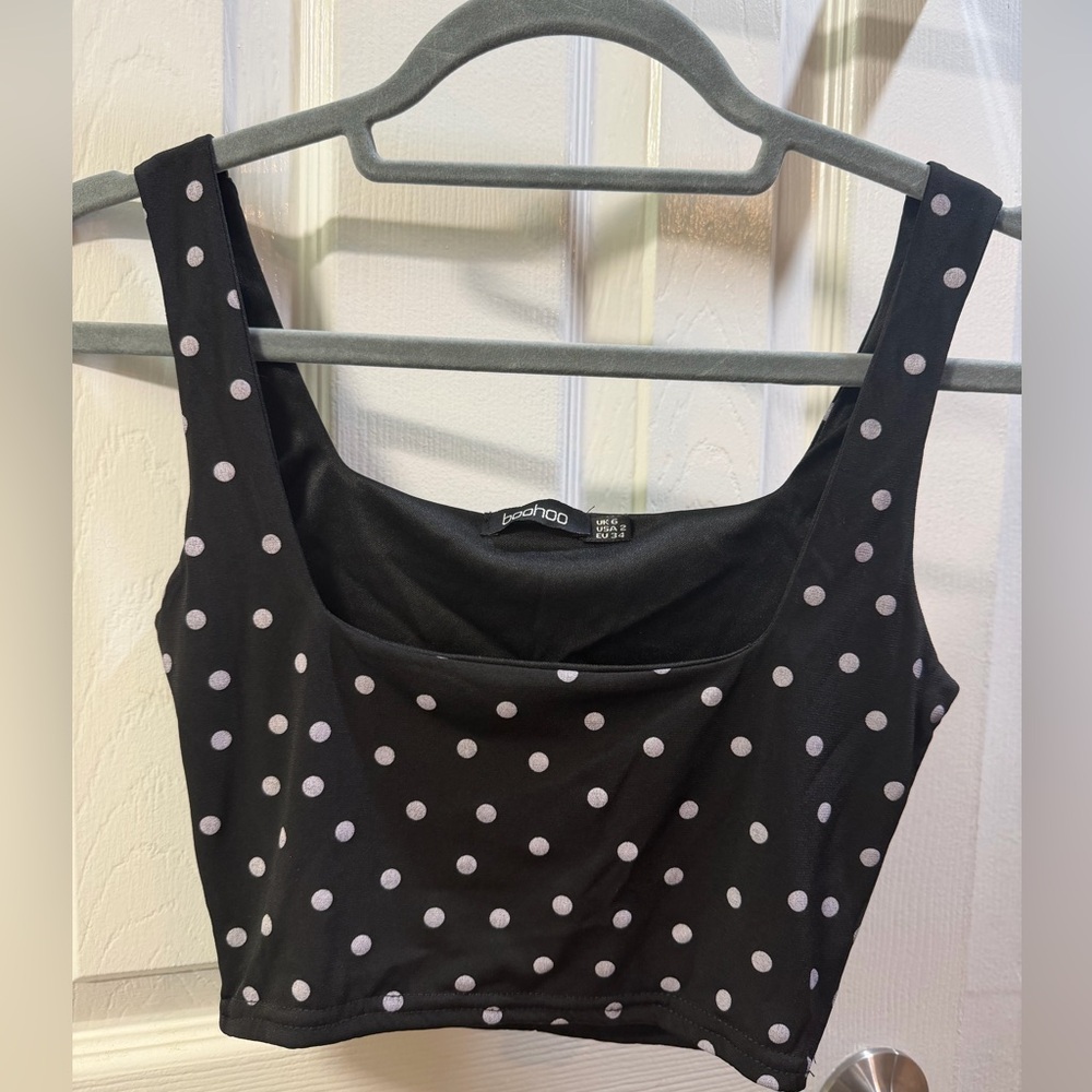 Boohoo Black Polka Dot Square Neck Tank